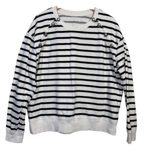 Ralph Lauren Womens Large Striped Sweatshirt‎ Silver Buttons Pullover Top